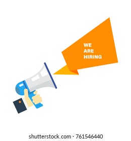 Megaphone With We're Hiring Speech. Vector illustration