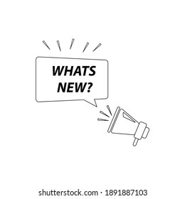 Megaphone with WHATS NEW speech bubble. Vector Illustration