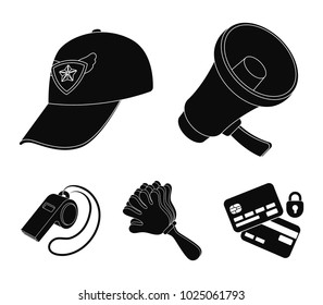 Megaphone, whistle and other attributes of the fans.Fans set collection icons in black style vector symbol stock illustration web.