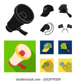 Megaphone, whistle and other attributes of the fans.Fans set collection icons in black, flat style vector symbol stock illustration web.