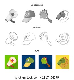 Megaphone, whistle and other attributes of the fans.Fans set collection icons in flat,outline,monochrome style vector symbol stock illustration web.