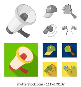 Megaphone, whistle and other attributes of the fans.Fans set collection icons in monochrome,flat style vector symbol stock illustration web.