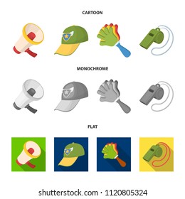 Megaphone, whistle and other attributes of the fans.Fans set collection icons in cartoon,flat,monochrome style vector symbol stock illustration web.