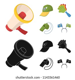 Megaphone, whistle and other attributes of the fans.Fans set collection icons in cartoon,black style vector symbol stock illustration web.