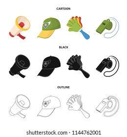Megaphone, whistle and other attributes of the fans.Fans set collection icons in cartoon,black,outline style vector symbol stock illustration web.