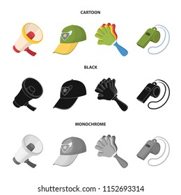 Megaphone, whistle and other attributes of the fans.Fans set collection icons in cartoon,black,monochrome style vector symbol stock illustration web.