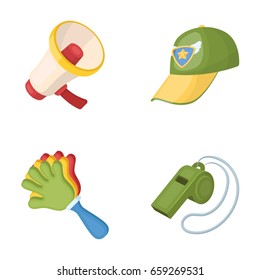 Megaphone, whistle and other attributes of the fans.Fans set collection icons in cartoon style vector symbol stock illustration web.