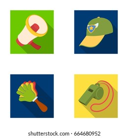 Megaphone, whistle and other attributes of the fans.Fans set collection icons in flat style vector symbol stock illustration web.