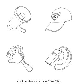 Megaphone, whistle and other attributes of the fans.Fans set collection icons in outline style vector symbol stock illustration web.