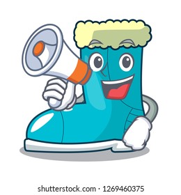 With megaphone winter boot shoe in shape cartoon