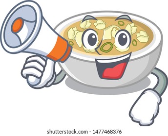 With megaphone wonton soup in the mascot shape