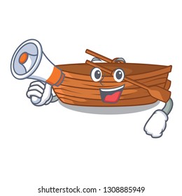 With megaphone wooden boat in the cartoon shape
