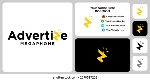 Megaphone wordmark advertize logo design with business card template.

