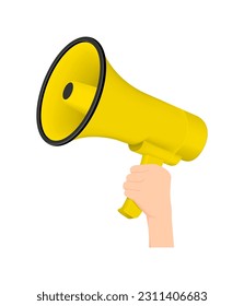 Megaphone ( yellow color )  with hand vector illustration
