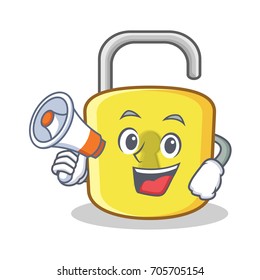 With megaphone yellow lock character mascot