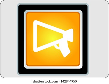  megaphone yellow square web icon on grey background