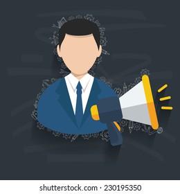Megaphone,Businessman on blackboard background,vector