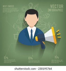Megaphone,Businessman on blackboard background,vector