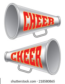 Megaphone-Cheer is an illustration of two versions of a megaphone used by cheerleaders with the word cheer on them.