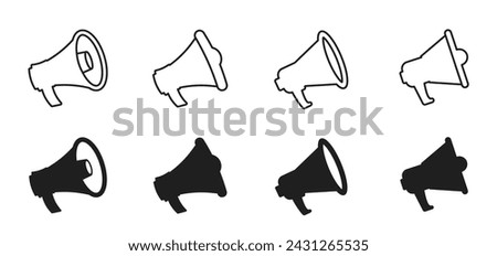 Megaphones icons set. Graphic design of megaphone icons. Set of simple megaphone icons, and megaphone linear icons. Speaker icon. Loudspeaker. Vector illustration