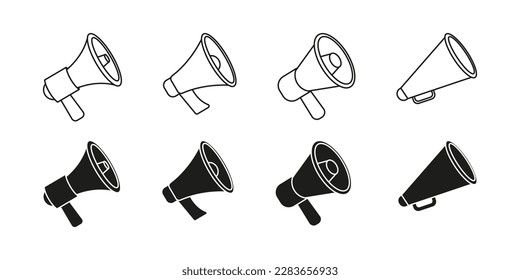 Megaphones icons set. Megaphone icon vector logo design emplate. loudspeaker icon vector. Voice sound speech logo silhouette sign. Set of simple megaphone line icons. Vector illustration