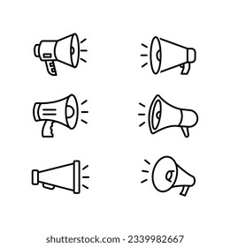 Megaphones icons set. Megaphone icon vector logo design emplate. loudspeaker icon vector. Voice sound speech logo silhouette sign. Set of simple megaphone line icons. Vector illustration