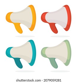 Megaphones Illustrationen gesetzt. Unterschiedliche Farben Cartoon Stil handgezeichnet Lautsprecher. Verschiedene Farben einfache Megaphon-Grafik. Teil des Sets.
