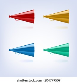 Megaphones set different colors. Vector illustration for your design.