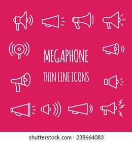 Megaphones thin line icons. 