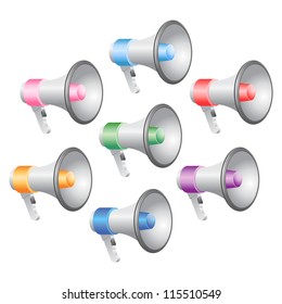 Megaphones in Various Colors; Isolated Vector Illustration