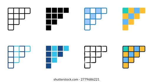 Megapixel icons set multiple style collection. Editable stroke 
