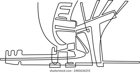Megapolis. Difficult transport interchanges. Overpasses and bridges. Continuous line drawing. Vector