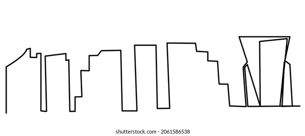 Megapolis one line on white background Outline big city. Black line on isolate. Stock vector illustration.