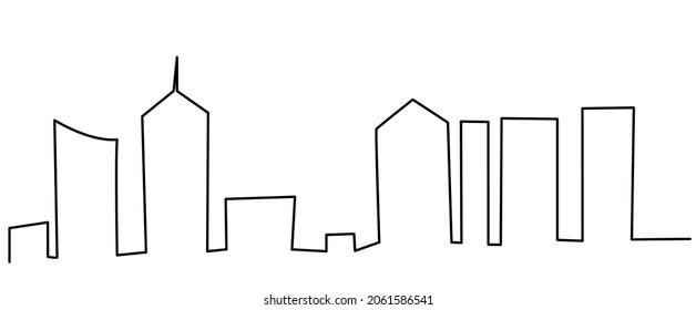 Megapolis one line on white background Outline big city. Black line on isolate. Stock vector illustration.