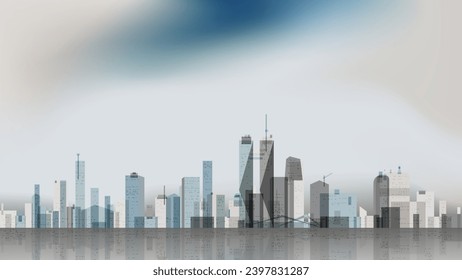 Megapolis skyscraper background. Abstract vector cityscape shapes. Architectural panorama horizon sky.