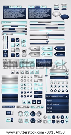 Megaset of gray/blue web elements - vector file - easily customizable