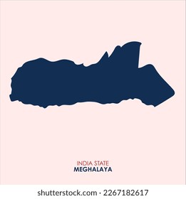 Meghalaya, India, vector map,  High detailed silhouette illustration. Map of Meghalaya, Solid Map of Indian State Meghalaya, Map of Meghalaya with Colour.