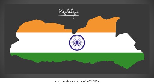 Meghalaya map with Indian national flag illustration