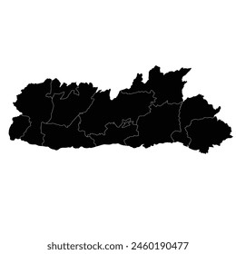 Meghalaya map State with names of all District regions black Silhouette vector illustration with colour. Meghalaya India map in 2024.