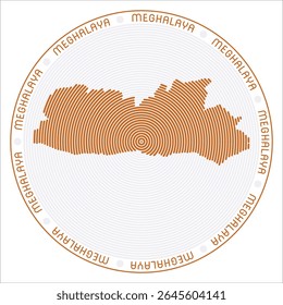 Meghalaya redonda design logotipo. Forma de estado de anéis. Texto Meghalaya em todo o estado. Ilustração de vetor.