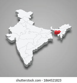 Meghalaya state location within India 3d isometric map