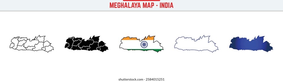 Meghalaya, State, ML, Outline Icon – India Map Silhouette Vector. India map editable stroke outline icon