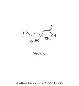 Meglutol flat skeletal molecular structure antihyperlipidemic drug used in hyperlipidaemia treatment. Vector illustration scientific diagram.