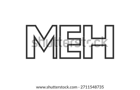 MEH logo design template with strong and modern bold text. Initial based vector logotype featuring simple and minimal typography. Trendy company identity ideal for businesses brand presence.