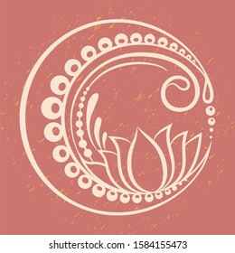 Mehendi decoration of a lotus and the moon. Vector illustration.