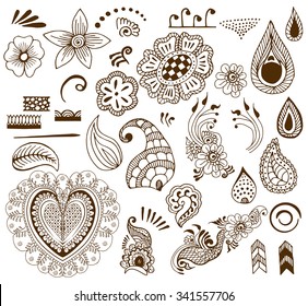 Mehendi doodle vector elements on white background