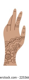 Mehendi flat icon Body art and temporary tattoo on hand. Vector illustration