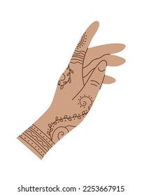 Icono plano de Mehendi Arte corporal y tatuaje temporal a mano. Ilustración del vector
