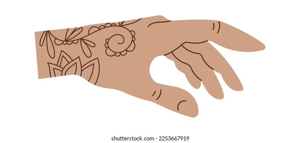 Icono plano de Mehendi Arte corporal y tatuaje temporal a mano. Ilustración del vector