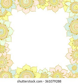 Mehendi floral frame. Floral corner design. Ethnic ornament, border pattern. Elegant art. Circle frame. Flower mandala. Indian ornament. template decoration design. Tattoo. Tribal decorative template.